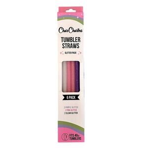 Glitter Tumbler Straws 6 Pack – Fits 40oz Tumblers – Pink & Purple – CharCharms